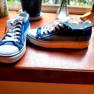 Women's size 38 or US size 8 denim shoes.